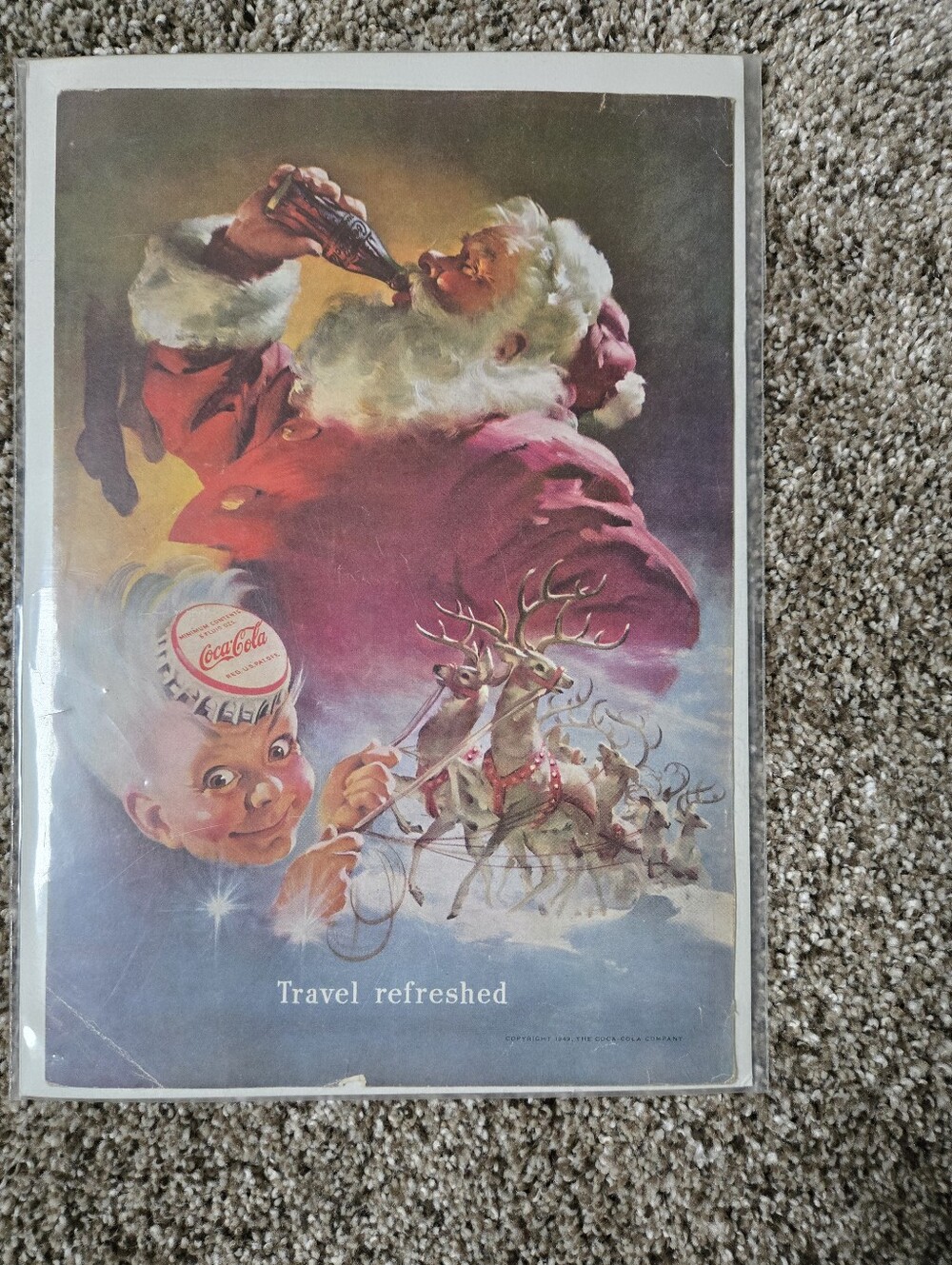 1949 Coca Cola Red Santa with Reindeer Holiday Print Ad